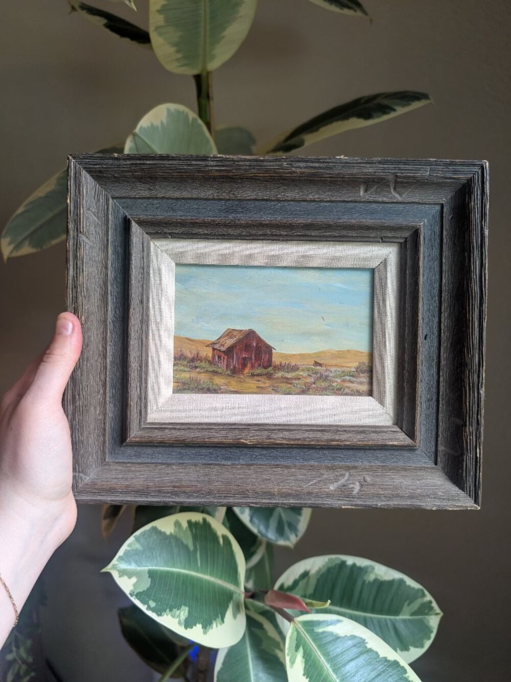 Original Oil Painting Farm Homestead Landscape Wood Framed and Signed